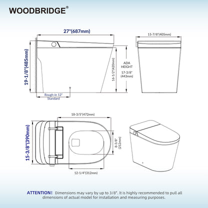 WOODBRIDGE GT091 | Smart Bidet Toilet | Hands-Free Open/Close + Heated Seat | 1000g MaP Flush