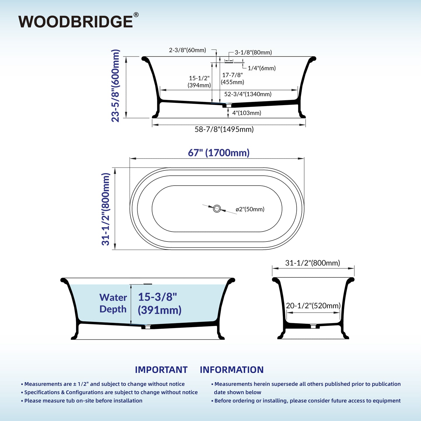 WOODBRIDGE 67" EST0637 | Stone Resin Freestanding Soaking Bathtub | Matte White Soft Oval Solid Surface Tub with Elegant Pedestal Base, Integrated Slotted Overflow & Drain
