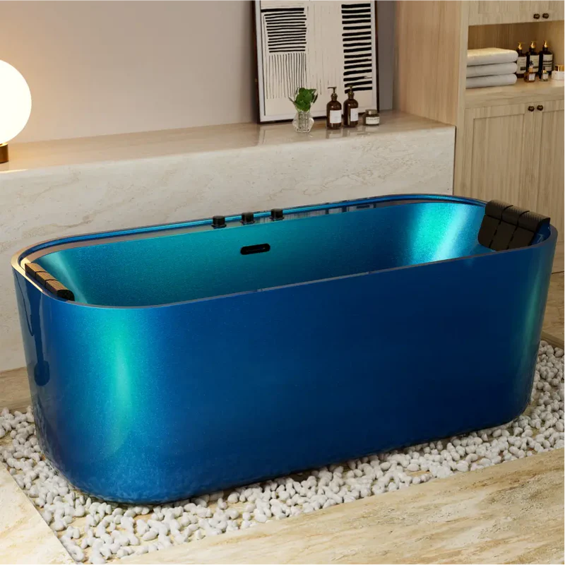 Empava EMPV-67DM01 | 67-Inch Acrylic Freestanding Whirlpool Bathtub with Center Drain