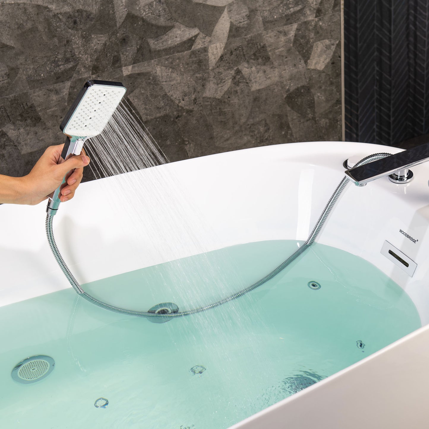 Woodbridge BJ700+F0042CH | 71" Adjustable Hydrotherapy Bathtub | Heated, Dual Jet & Faucet