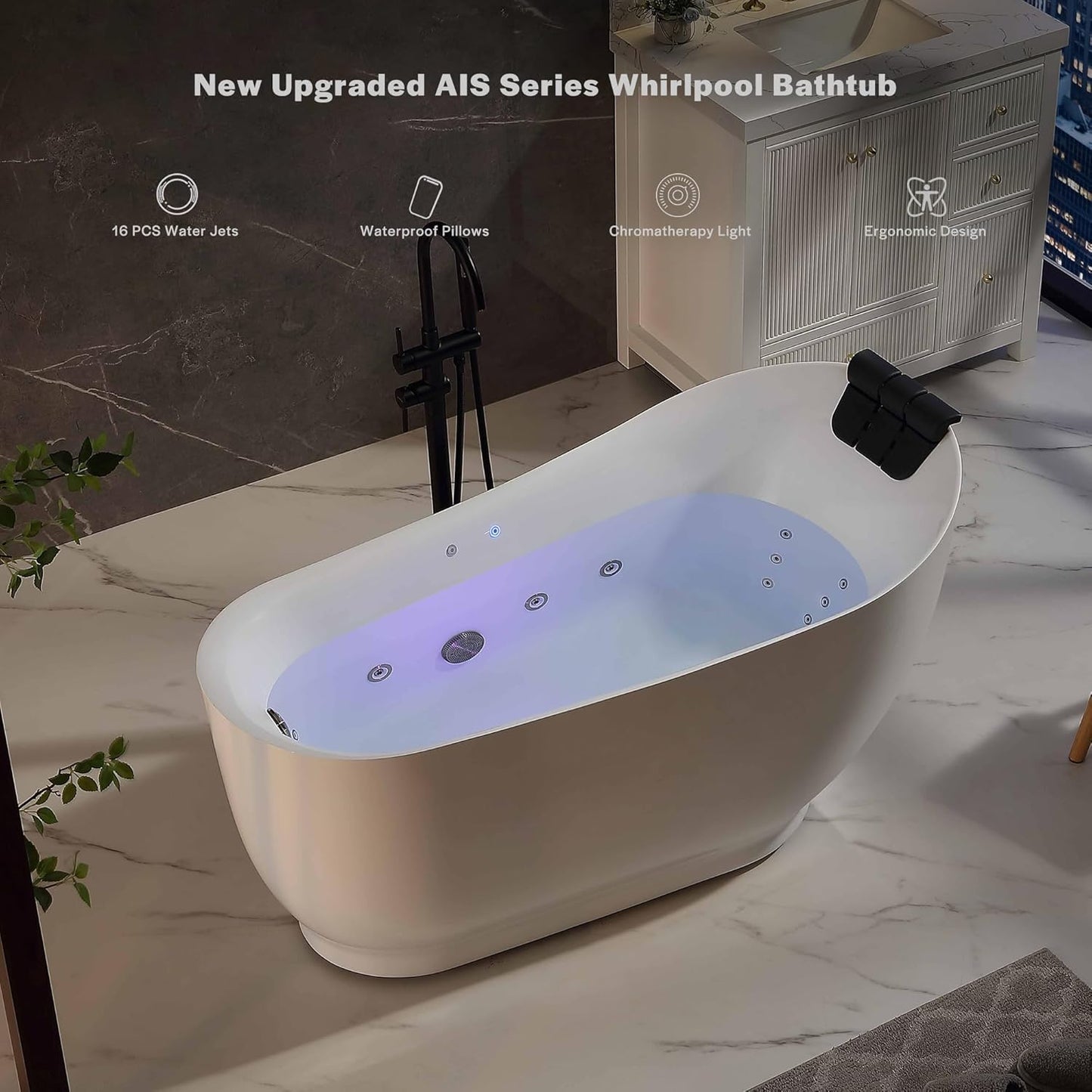 Empava EMPV-59AIS36-BN | 59" RIght Drain Single Slipper Whirlpool Tub in Brushed Nickel