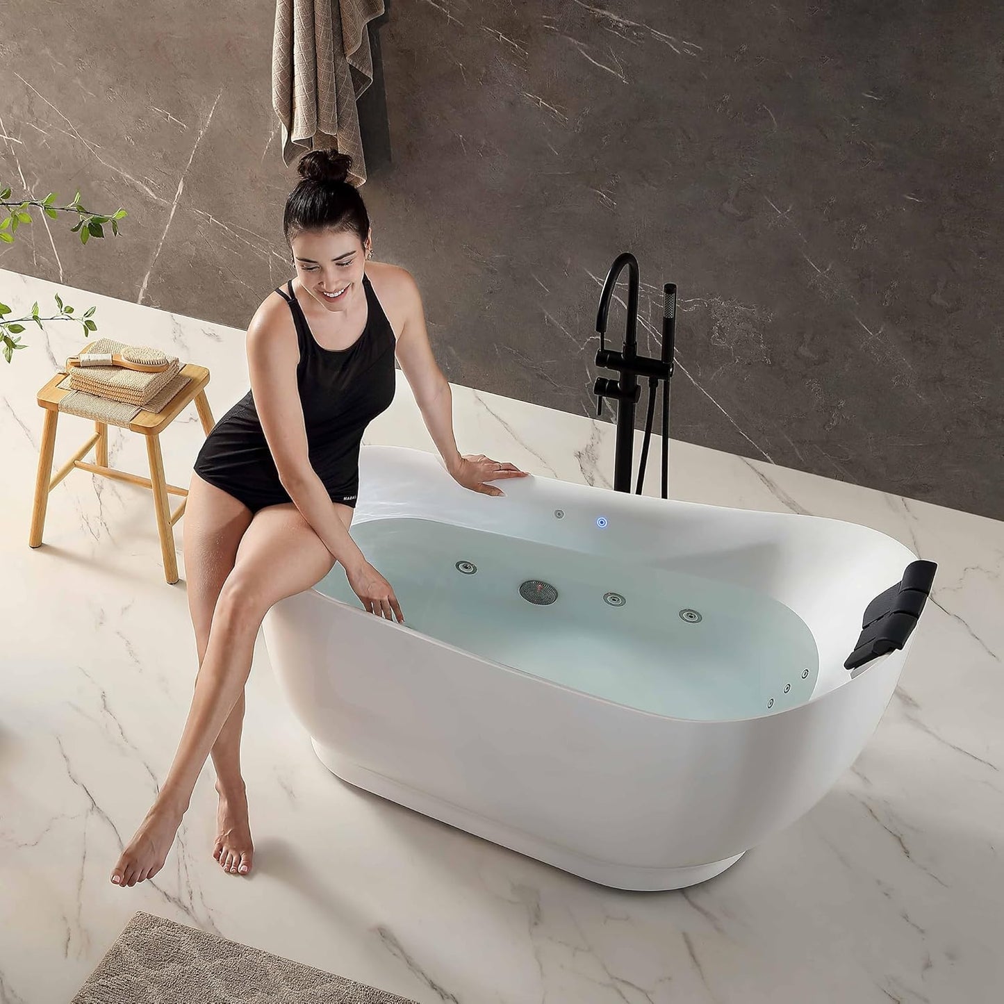 Empava EMPV-59AIS36-BN | 59" RIght Drain Single Slipper Whirlpool Tub in Brushed Nickel