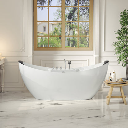 Empava EMPV-59AIS11 Double-Slipper Freestanding Whirlpool Bathtub with 8 Jets
