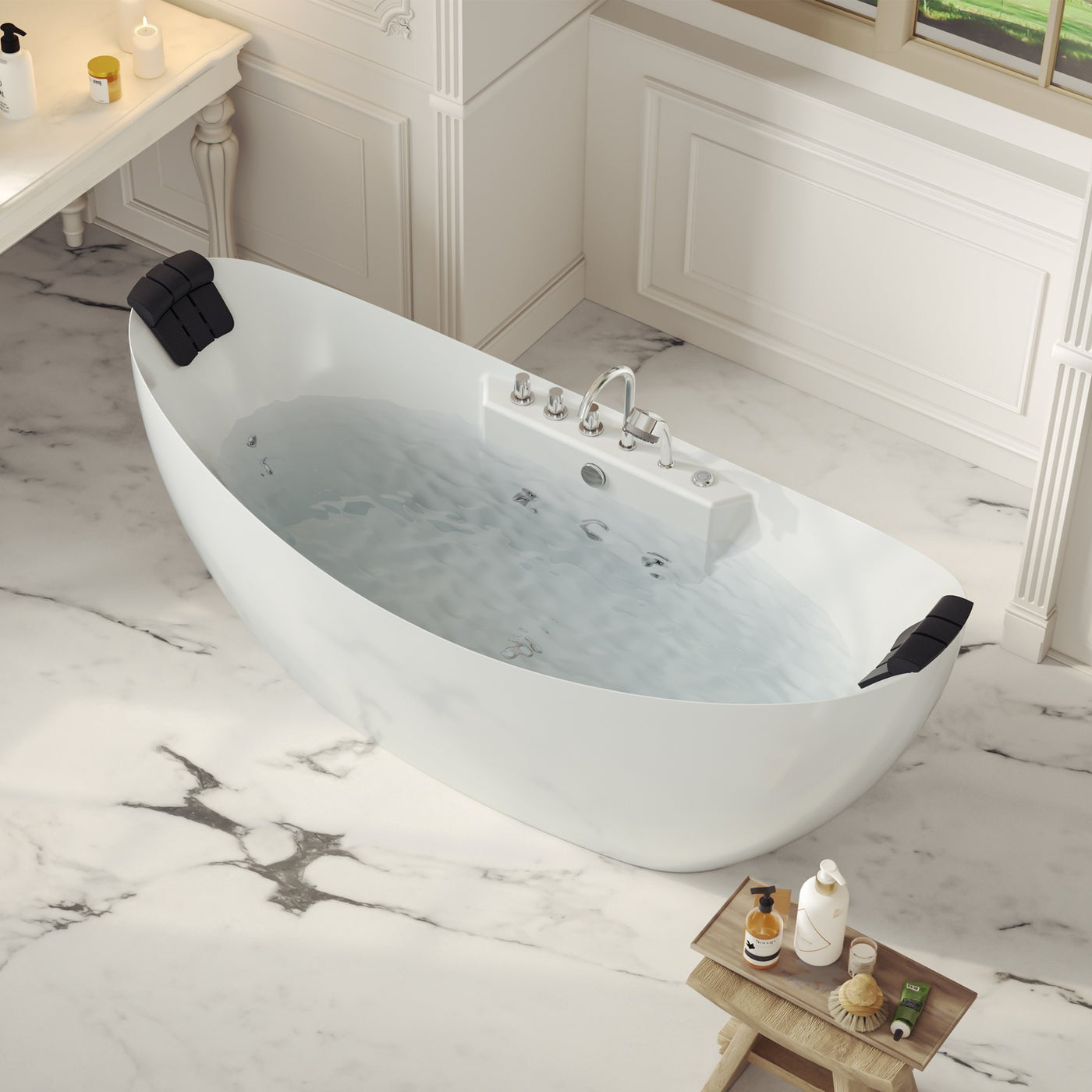 Empava 59" Freestanding Whirlpool Bathtub | 8 Hydro-Massage Jets | EMPV-59AIS11