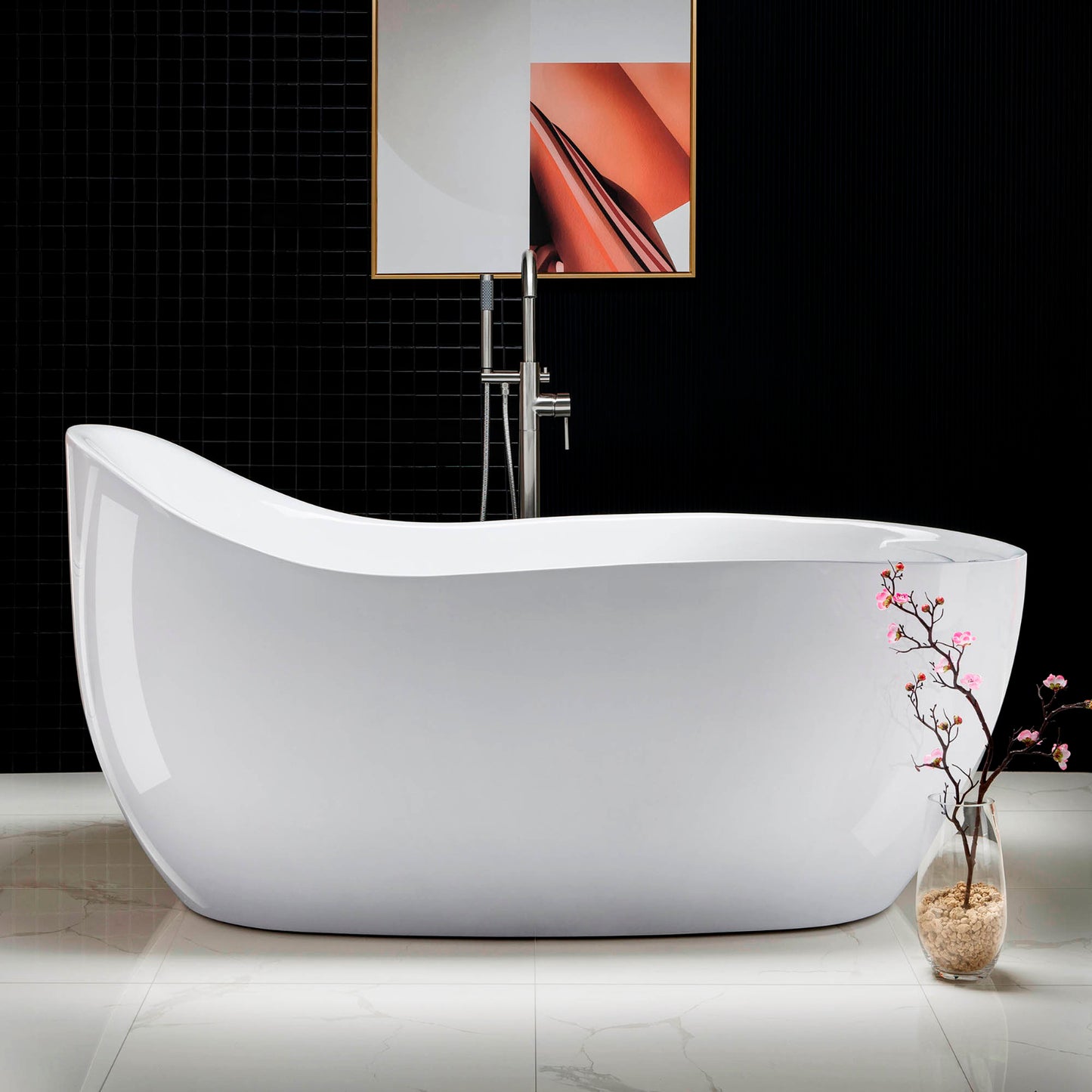 WOODBRIDGE B0033 67" Deluxe Air Bubble Free Standing Single-Slipper Bathtub