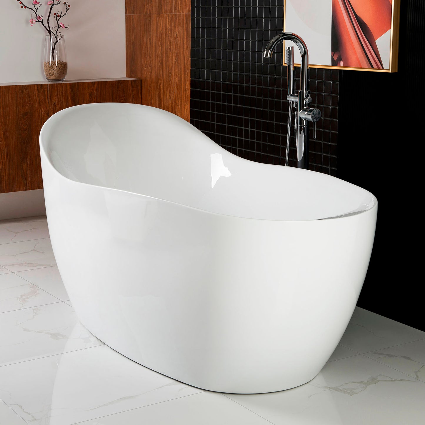 WOODBRIDGE B0033 67" Deluxe Air Bubble Free Standing Single-Slipper Bathtub