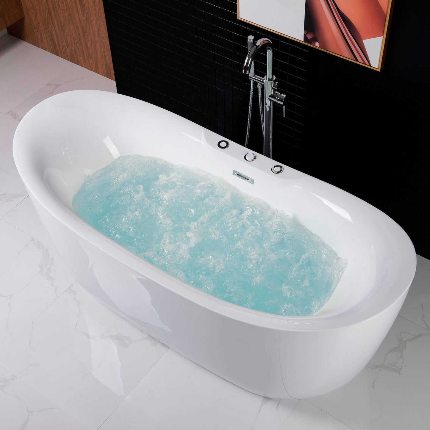 WOODBRIDGE 71" B0034 Whirlpool Water Jetted + Air Bubble Combo Freestanding Bathtub