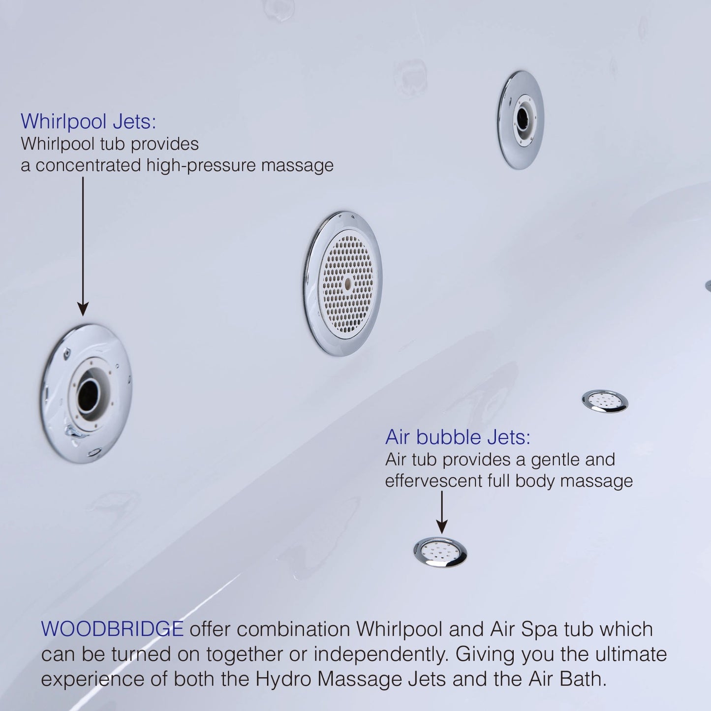 WOODBRIDGE 71" B0034 Whirlpool Water Jetted + Air Bubble Combo Freestanding Bathtub