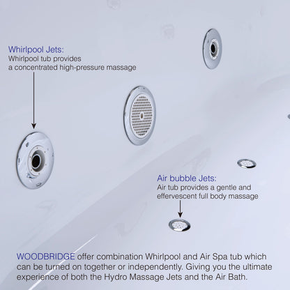 Woodbridge B0034 | 71" Combo Jet Freestanding Bathtub with Air Bubble & Whirlpool