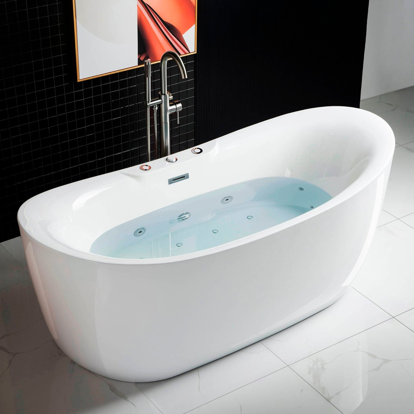 WOODBRIDGE 71" B0034 Whirlpool Water Jetted + Air Bubble Combo Freestanding Bathtub