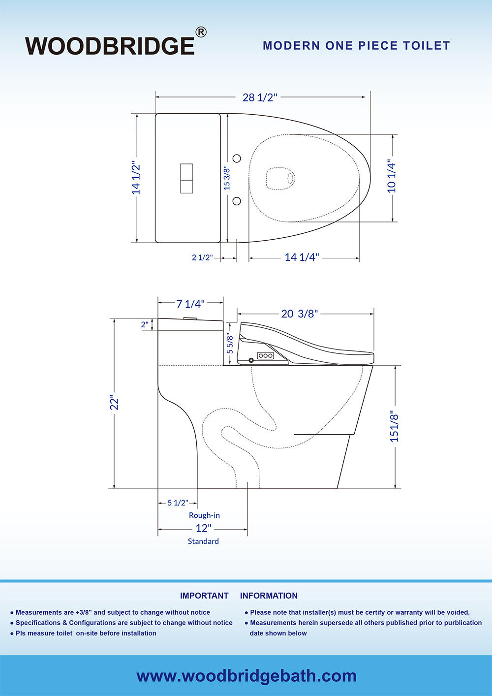 WOODBRIDGE T-0737 | Luxury One-Piece Smart Bidet Toilet | with Heated Seat, Temperature-Controlled Wash & Air Dryer, White