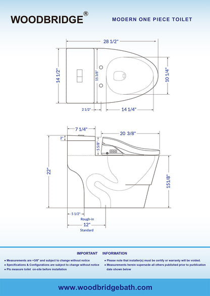 WOODBRIDGE T-0737 | Luxury One-Piece Smart Bidet Toilet | with Heated Seat, Temperature-Controlled Wash & Air Dryer, White