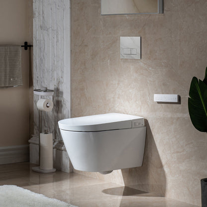 WOODBRIDGE LT611_SWHT611_FP611-WH | Modern Wall-Hung Smart Bidet Toilet | with Heated Seat, Dryer & Concealed Tank