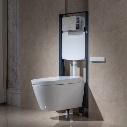 WOODBRIDGE LT611_SWHT611_FP611-WH | Modern Wall-Hung Smart Bidet Toilet | with Heated Seat, Dryer & Concealed Tank