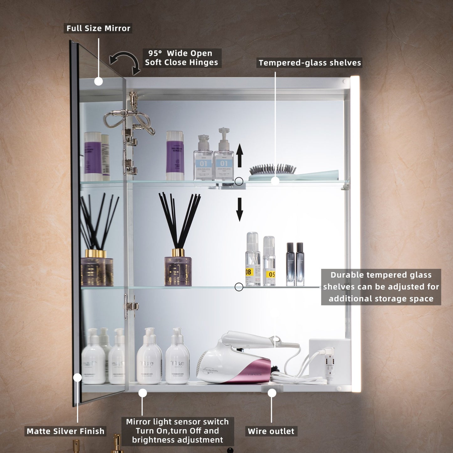 WOODBRIDGE MCL2430 | Frameless Surface Mount Medicine Cabinet | with Mirror Defogger & Soft-Close Door
