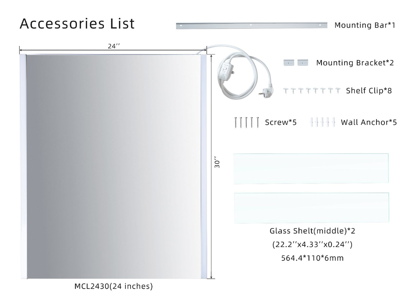 WOODBRIDGE MCL2430 | Frameless Surface Mount Medicine Cabinet | with Mirror Defogger & Soft-Close Door