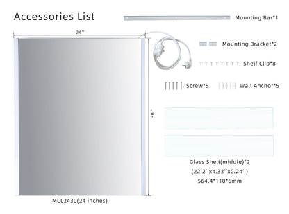 WOODBRIDGE MCL2430 | Frameless Surface Mount Medicine Cabinet | with Mirror Defogger & Soft-Close Door