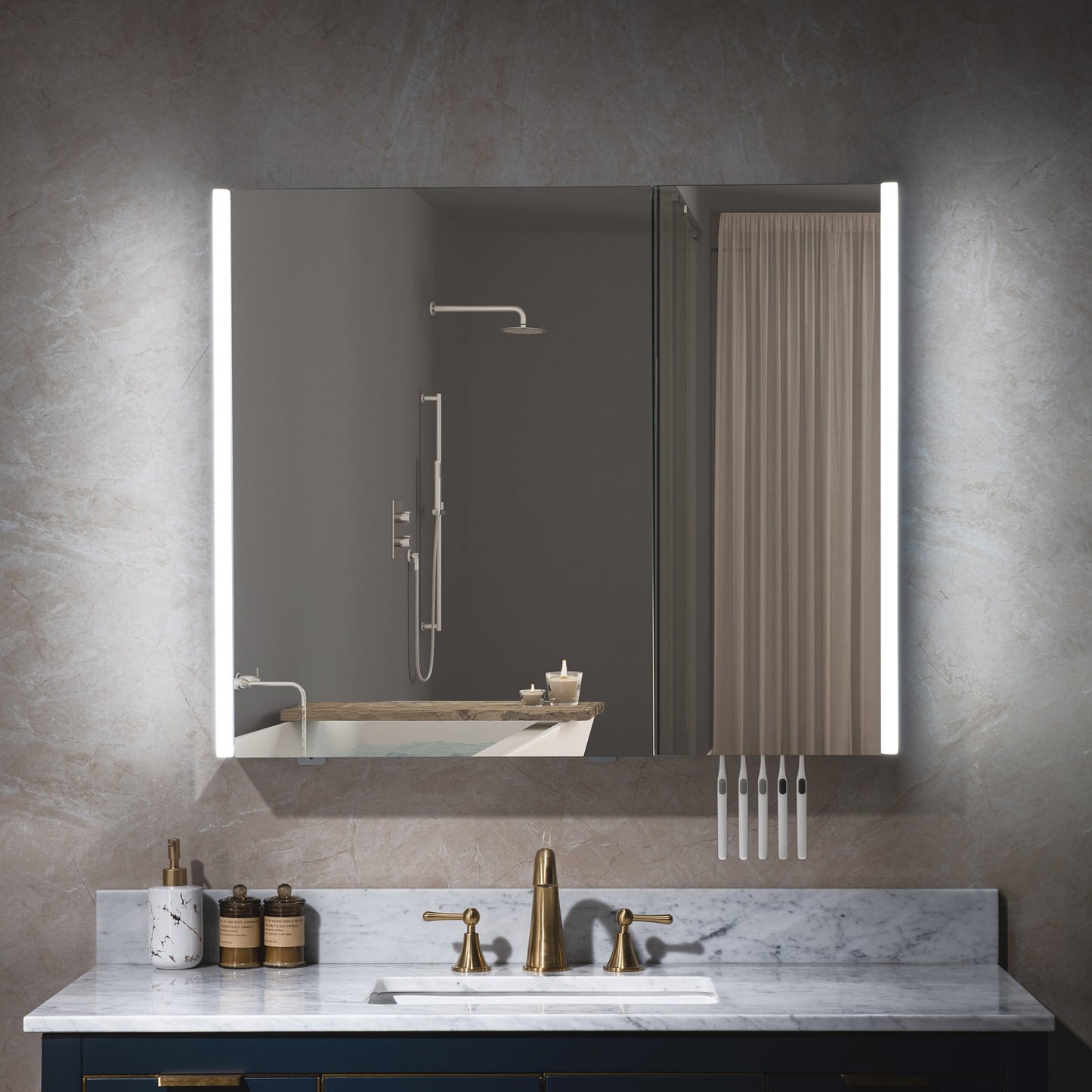 WOODBRIDGE MCL3630 | Frameless Surface Mount Medicine Cabinet | with Mirror Defogger, LED Lighting & Soft-Close Double Doors