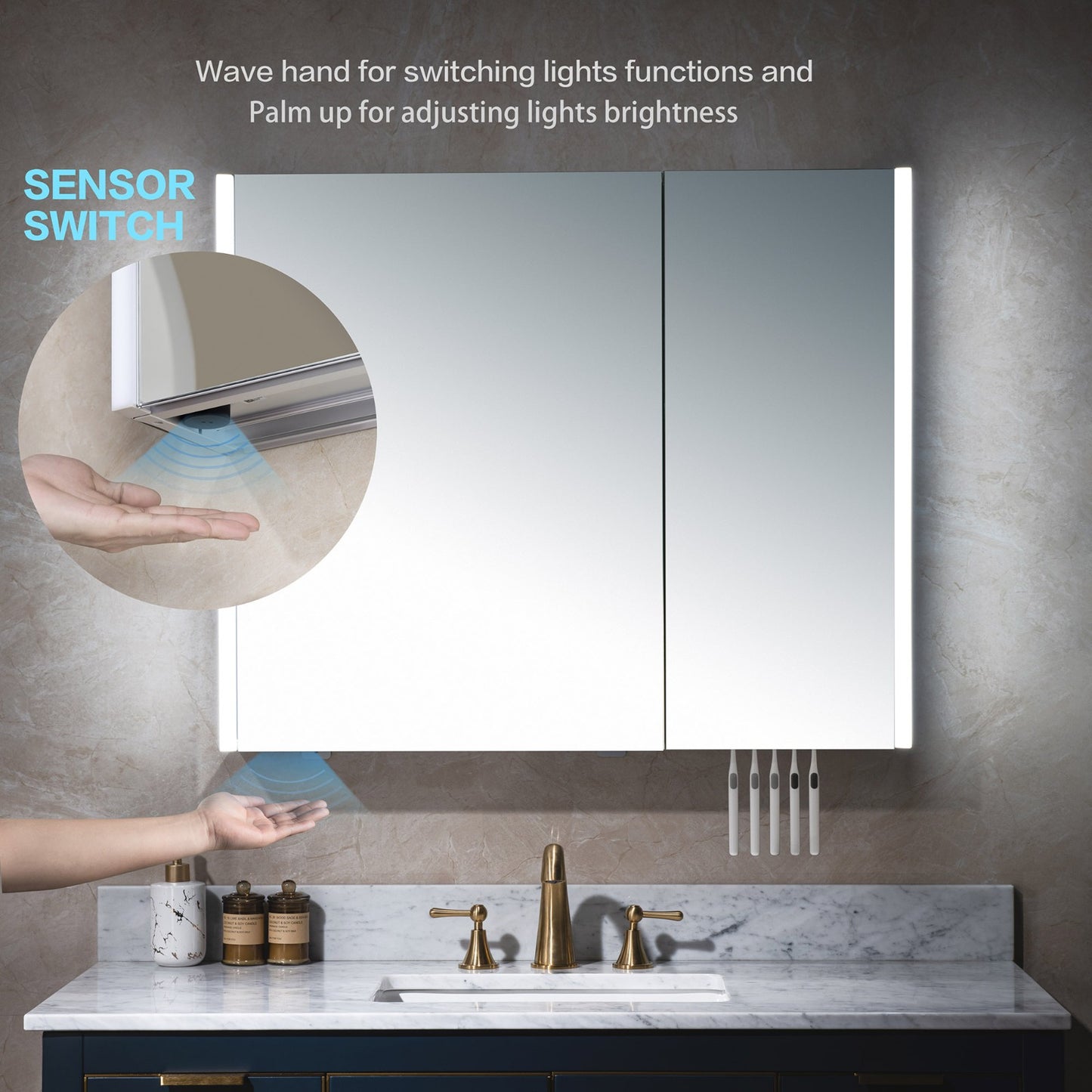 WOODBRIDGE MCL3630 | Frameless Surface Mount Medicine Cabinet | with Mirror Defogger, LED Lighting & Soft-Close Double Doors