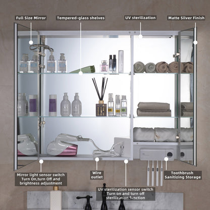 WOODBRIDGE MCL3630 | Frameless Surface Mount Medicine Cabinet | with Mirror Defogger, LED Lighting & Soft-Close Double Doors