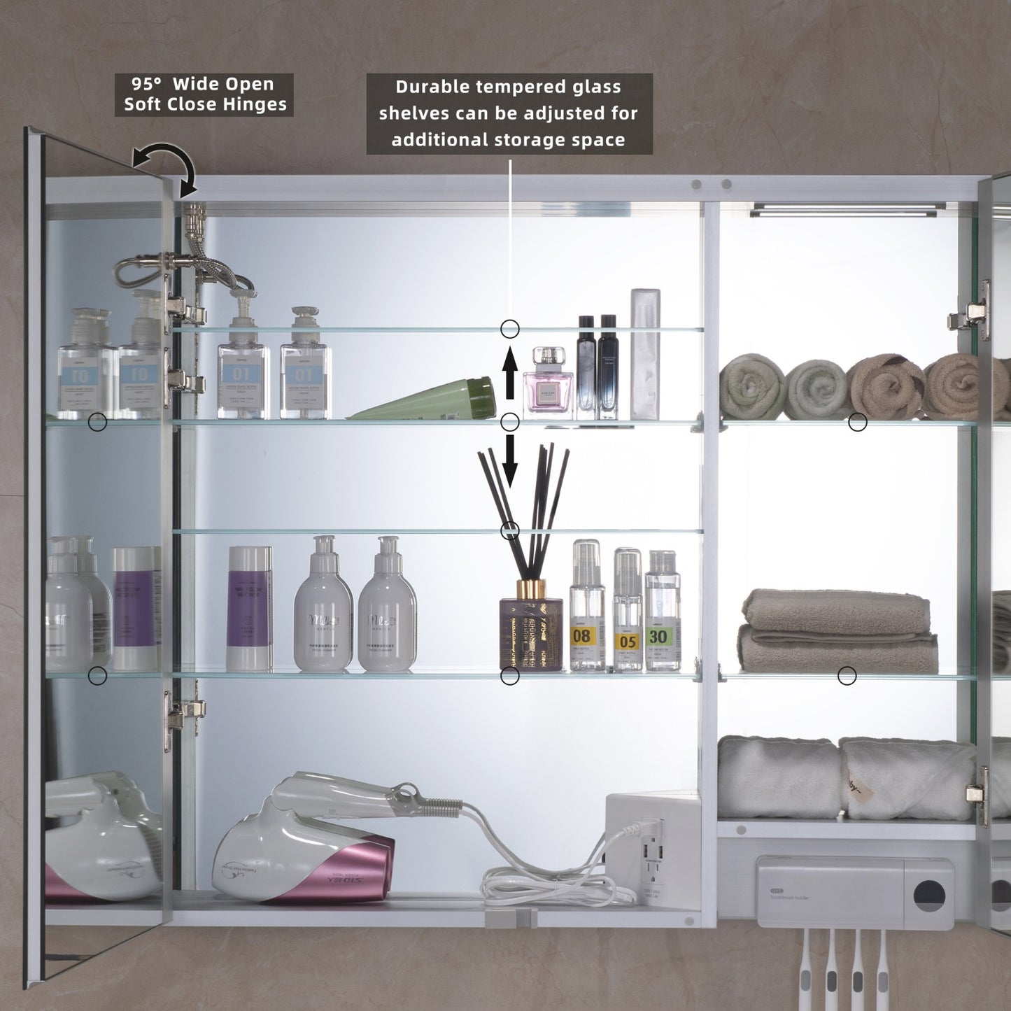 WOODBRIDGE MCL3630 | Frameless Surface Mount Medicine Cabinet | with Mirror Defogger, LED Lighting & Soft-Close Double Doors