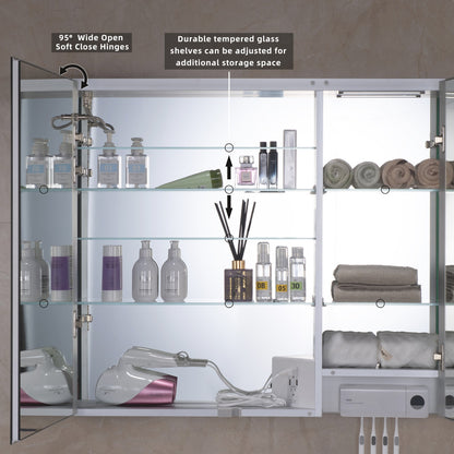 WOODBRIDGE MCL3630 | Frameless Surface Mount Medicine Cabinet | with Mirror Defogger, LED Lighting & Soft-Close Double Doors