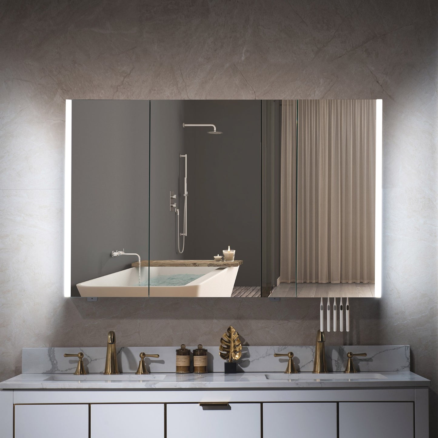 WOODBRIDGE MCL4830 | Frameless Tri-View Medicine Cabinet | with Mirror Defogger, LED Lighting & Soft-Close Doors