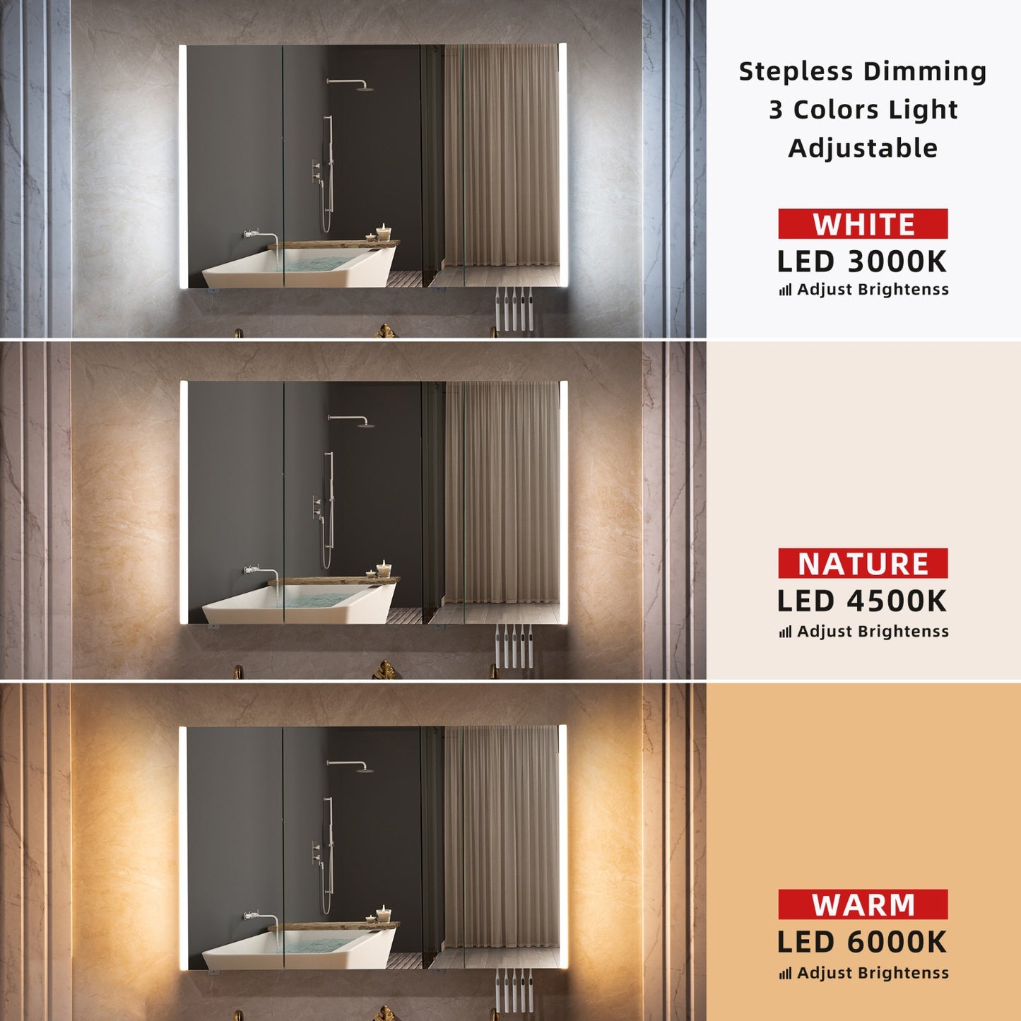 WOODBRIDGE MCL4830 | Frameless Tri-View Medicine Cabinet | with Mirror Defogger, LED Lighting & Soft-Close Doors