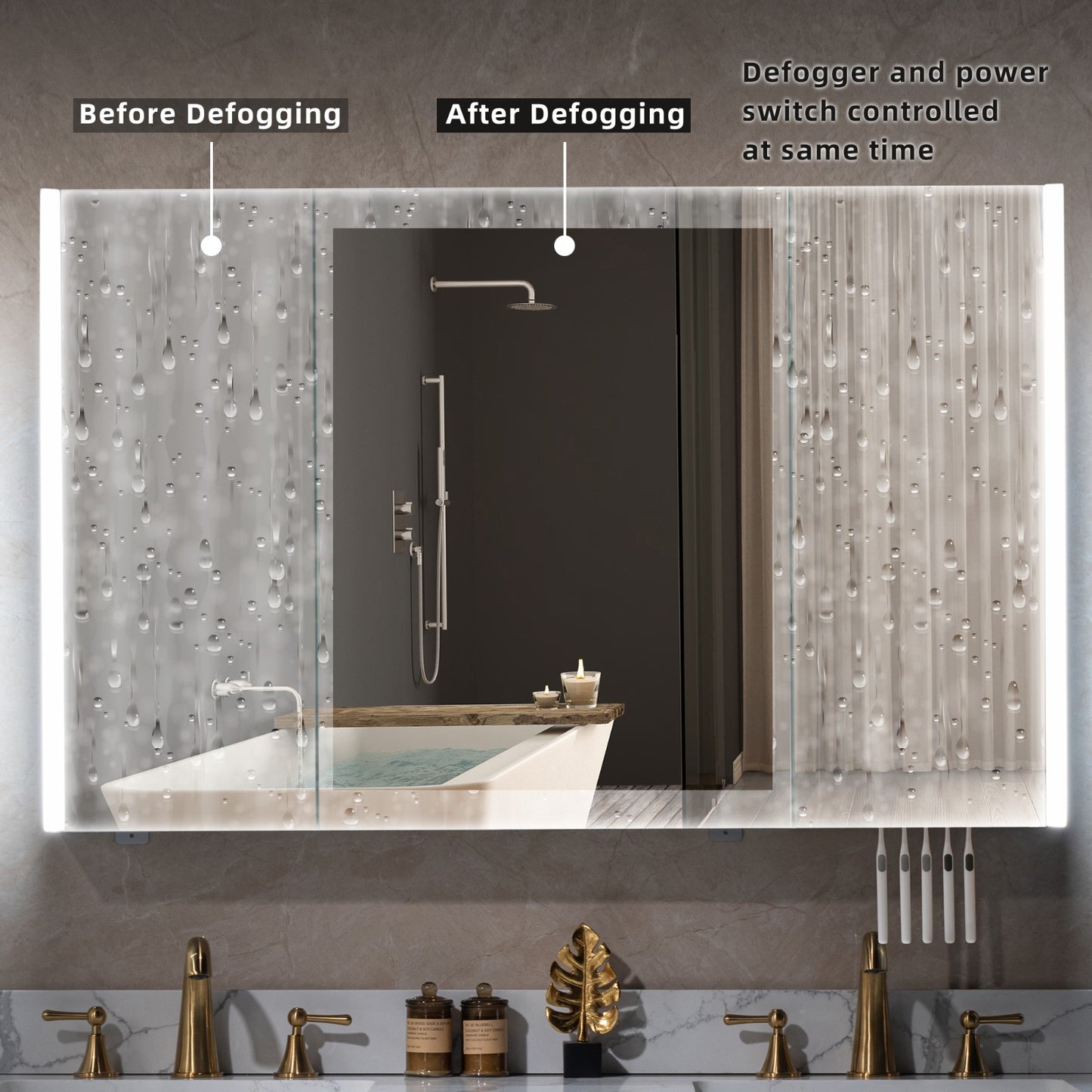 WOODBRIDGE MCL4830 | Frameless Tri-View Medicine Cabinet | with Mirror Defogger, LED Lighting & Soft-Close Doors