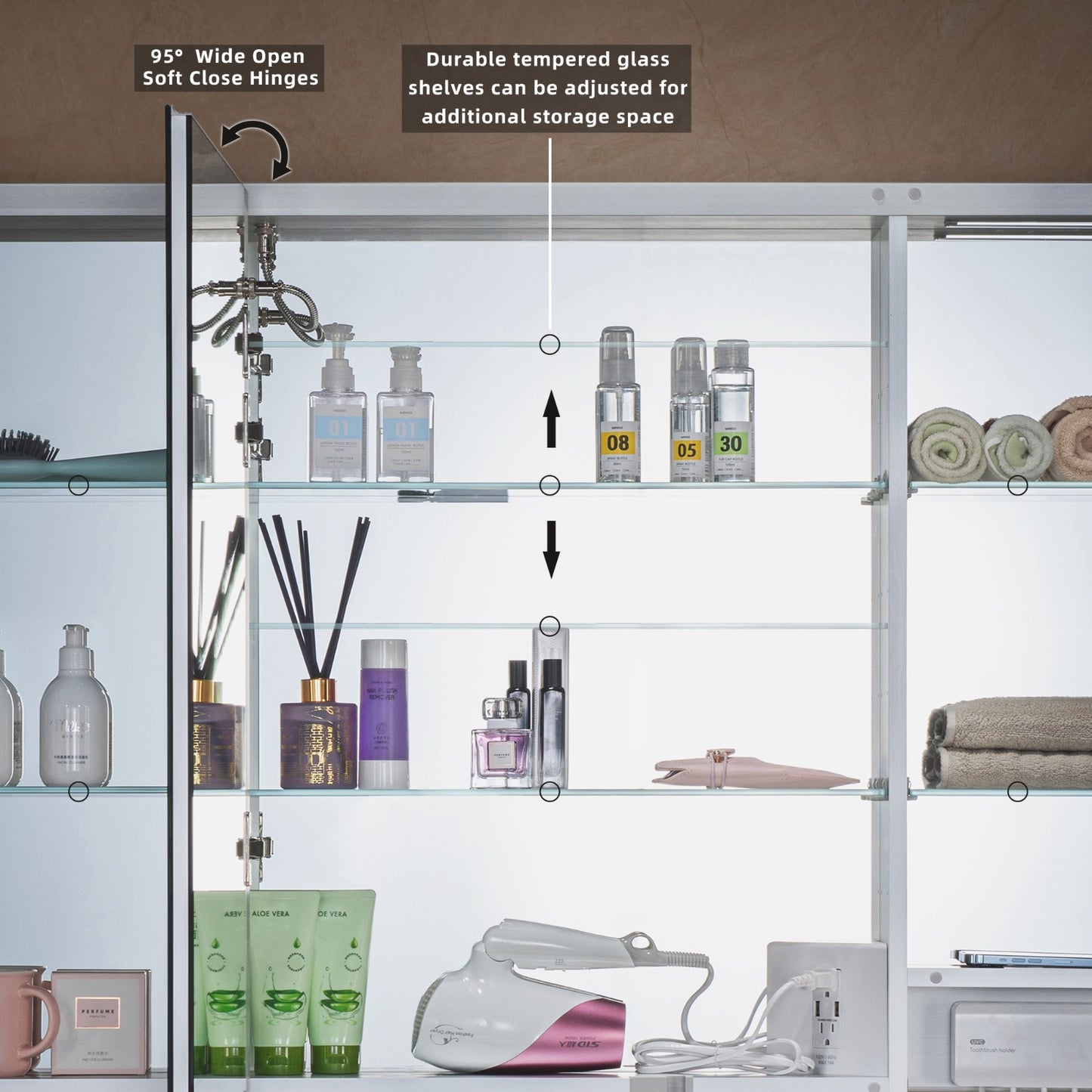 WOODBRIDGE MCL4830 | Frameless Tri-View Medicine Cabinet | with Mirror Defogger, LED Lighting & Soft-Close Doors
