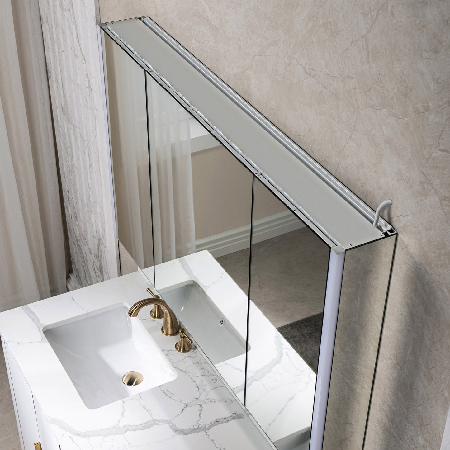 WOODBRIDGE MCL4830 | Frameless Tri-View Medicine Cabinet | with Mirror Defogger, LED Lighting & Soft-Close Doors