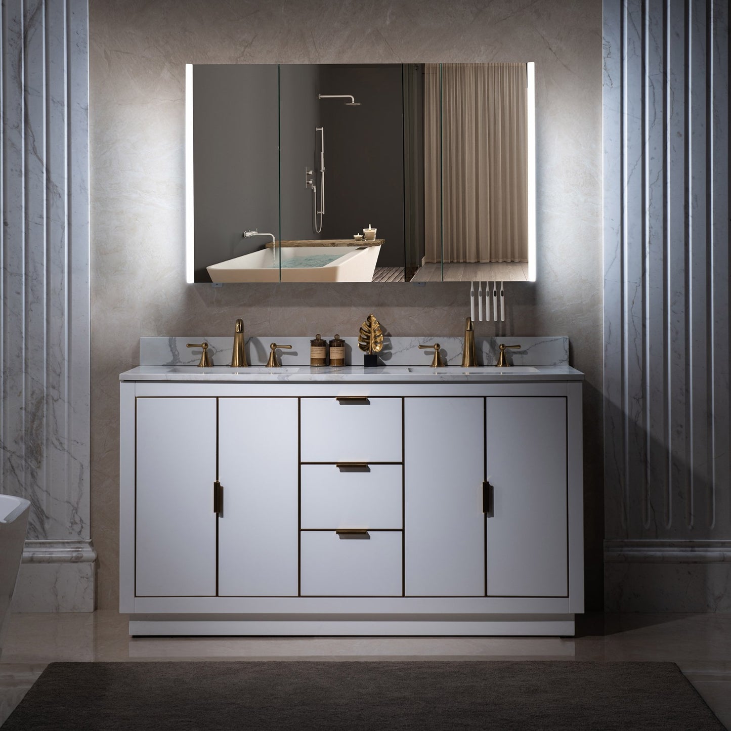 WOODBRIDGE MCL4830 | Frameless Tri-View Medicine Cabinet | with Mirror Defogger, LED Lighting & Soft-Close Doors
