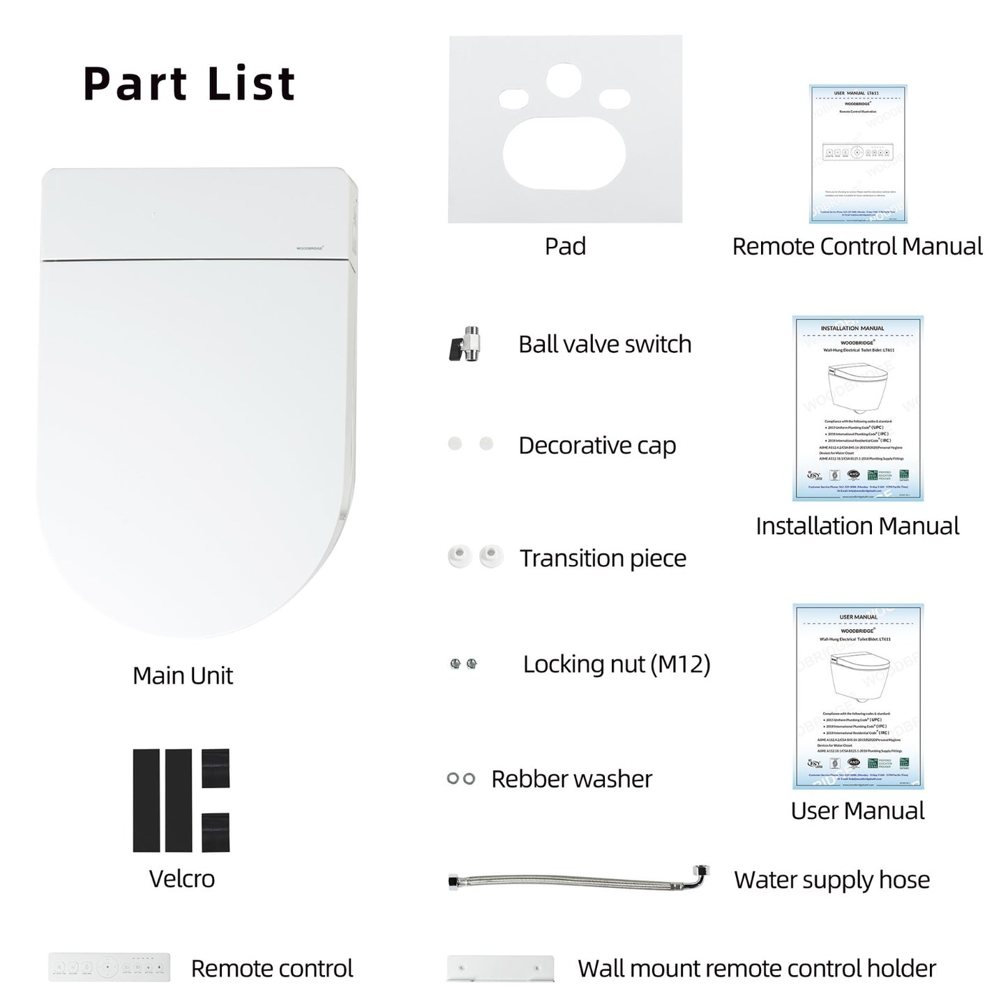WOODBRIDGE LT611_SWHT611_FP611-WH | Modern Wall-Hung Smart Bidet Toilet | with Heated Seat, Dryer & Concealed Tank