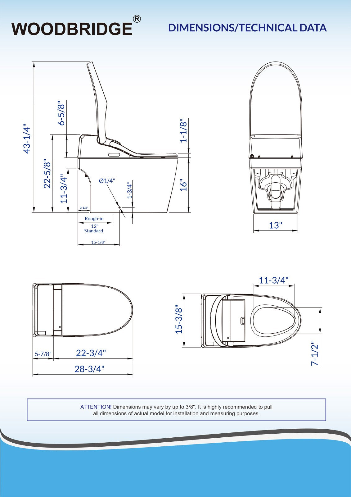WOODBRIDGE B0960S | Smart Bidet Toilet | with Auto Open/Close, Auto Flush & Chair Height