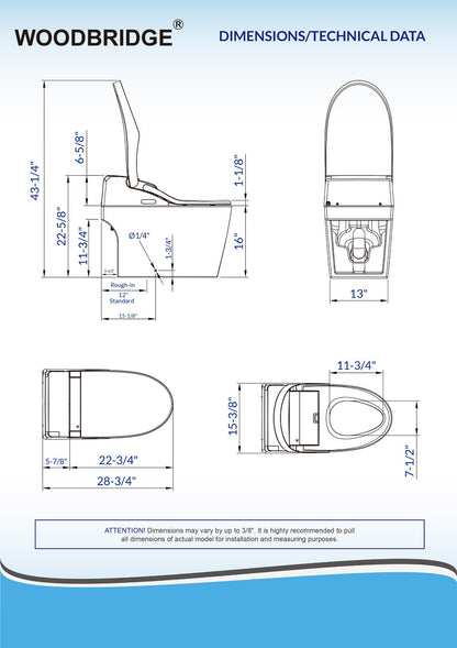WOODBRIDGE B0960S | Smart Bidet Toilet | with Auto Open/Close, Auto Flush & Chair Height