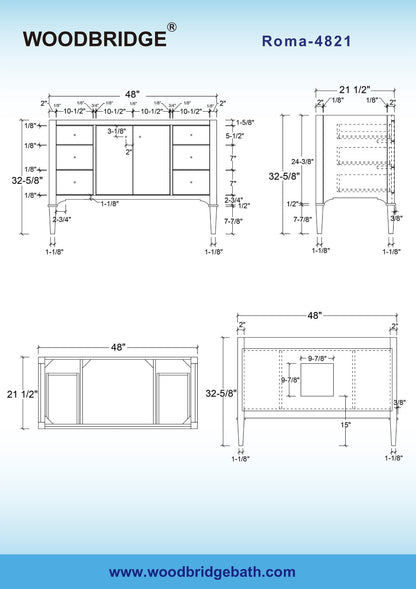 WOODBRIDGE 48" Roma-4821-White_DGVT4922-8 | Bathroom Vanity | with Dark Gray Engineered Stone Top, Undermount Sink, Solid Wood Cabinet, White Finish & Gold Hardware