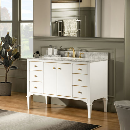WOODBRIDGE 48" Roma-4821-White_CAVT4922-8 | Bathroom Vanity | with Carrara Marble Top, Undermount Sink, Solid Wood Cabinet, White Finish & Gold Hardware