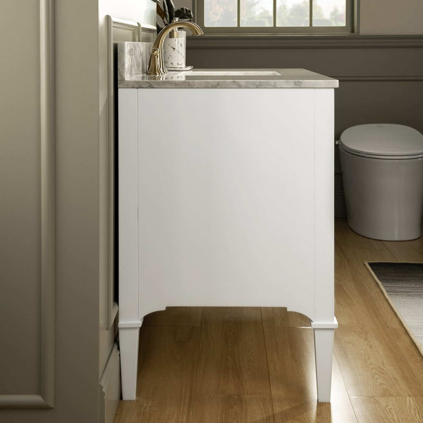 WOODBRIDGE 48" Roma-4821-White_CAVT4922-8 | Bathroom Vanity | with Carrara Marble Top, Undermount Sink, Solid Wood Cabinet, White Finish & Gold Hardware