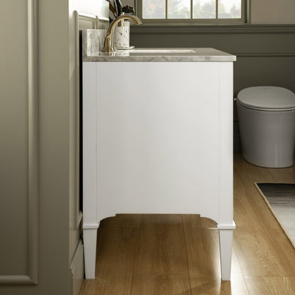 WOODBRIDGE 48" Roma-4821-White_CAVT4922-8 | Bathroom Vanity | with Carrara Marble Top, Undermount Sink, Solid Wood Cabinet, White Finish & Gold Hardware