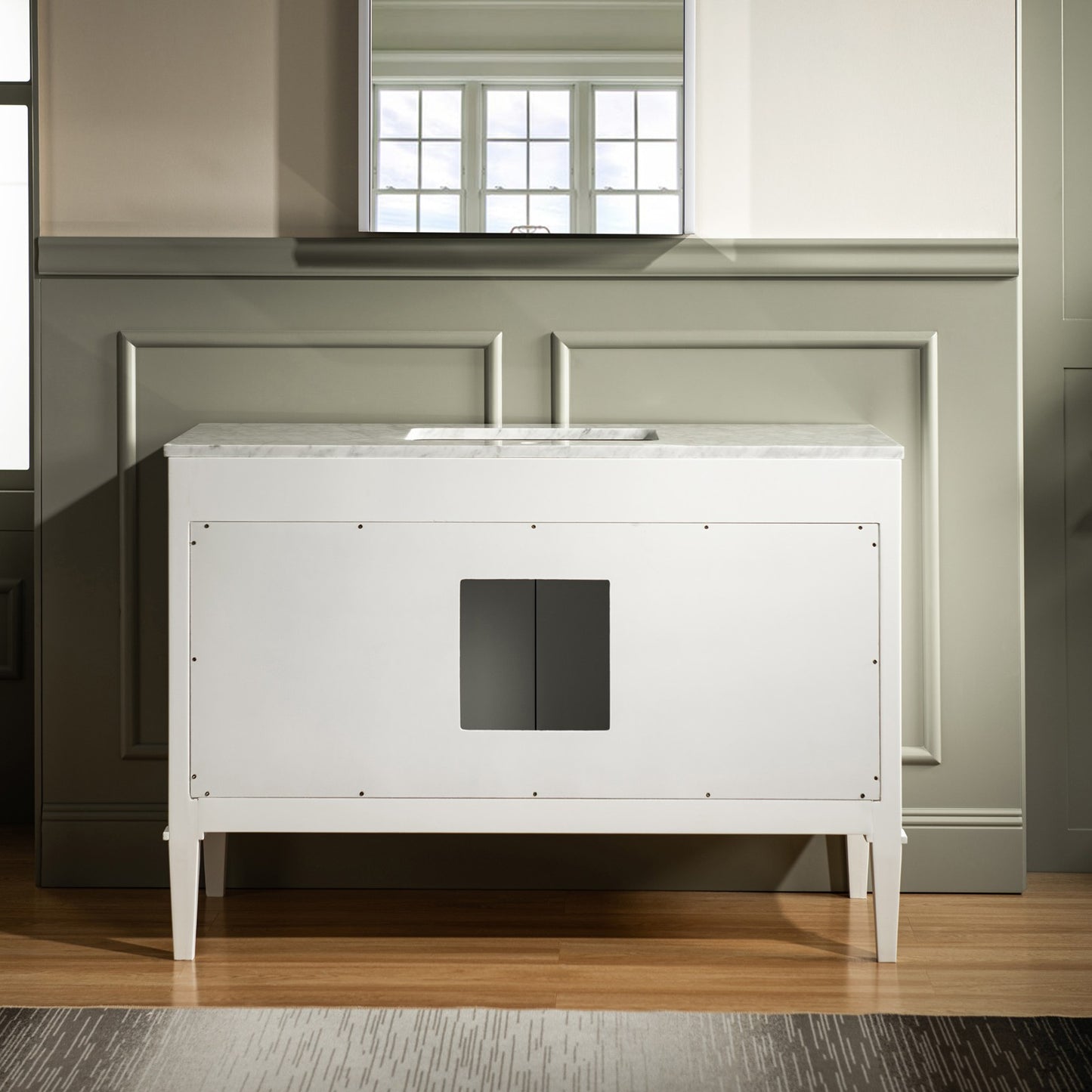WOODBRIDGE 48" Roma-4821-White_CAVT4922-8 | Bathroom Vanity | with Carrara Marble Top, Undermount Sink, Solid Wood Cabinet, White Finish & Gold Hardware