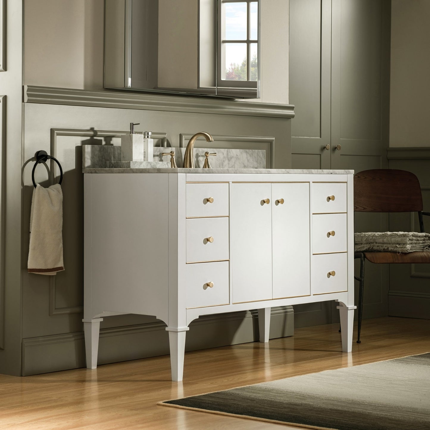 WOODBRIDGE 48" Roma-4821-White_CAVT4922-8 | Bathroom Vanity | with Carrara Marble Top, Undermount Sink, Solid Wood Cabinet, White Finish & Gold Hardware