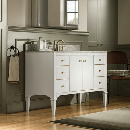 WOODBRIDGE 48" Roma-4821-White_CAVT4922-8 | Bathroom Vanity | with Carrara Marble Top, Undermount Sink, Solid Wood Cabinet, White Finish & Gold Hardware