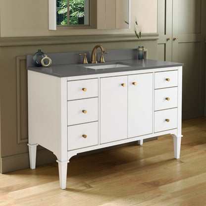 WOODBRIDGE 48" Roma-4821-White_DGVT4922-8 | Bathroom Vanity | with Dark Gray Engineered Stone Top, Undermount Sink, Solid Wood Cabinet, White Finish & Gold Hardware