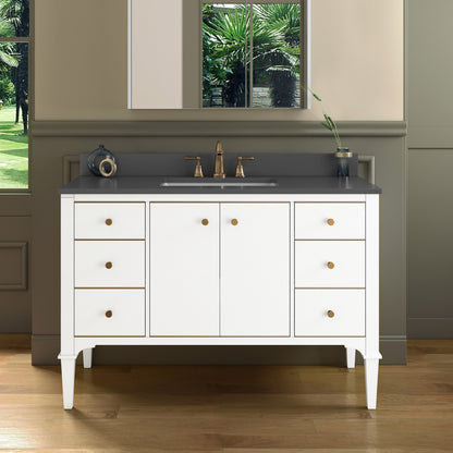 WOODBRIDGE 48" Roma-4821-White_DGVT4922-8 | Bathroom Vanity | with Dark Gray Engineered Stone Top, Undermount Sink, Solid Wood Cabinet, White Finish & Gold Hardware