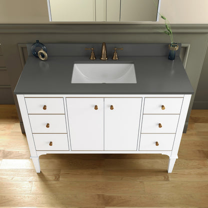 WOODBRIDGE 48" Roma-4821-White_DGVT4922-8 | Bathroom Vanity | with Dark Gray Engineered Stone Top, Undermount Sink, Solid Wood Cabinet, White Finish & Gold Hardware