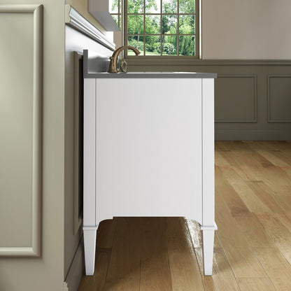 WOODBRIDGE 48" Roma-4821-White_DGVT4922-8 | Bathroom Vanity | with Dark Gray Engineered Stone Top, Undermount Sink, Solid Wood Cabinet, White Finish & Gold Hardware