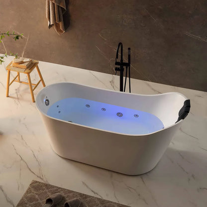 Empava EMPV-67AIS37-BN | 67" White Acrylic Single Slipper Whirlpool Bathtub | 16 Jets | Brushed Nickel