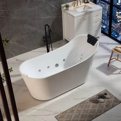 Empava EMPV-67AIS37-BN | 67" White Acrylic Single Slipper Whirlpool Bathtub | 16 Jets | Brushed Nickel