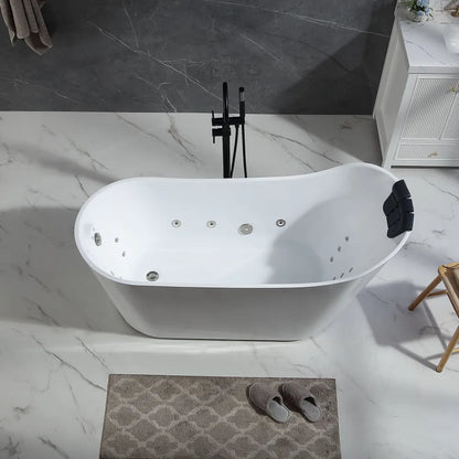 Empava EMPV-67AIS37-BN | 67" White Acrylic Single Slipper Whirlpool Bathtub | 16 Jets | Brushed Nickel