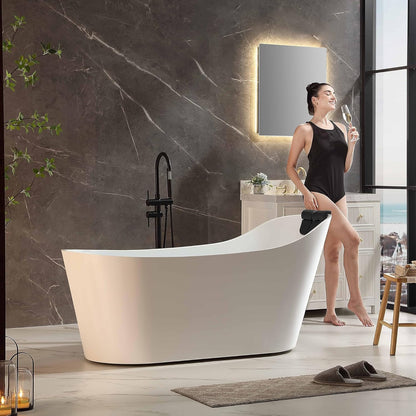 Empava EMPV-67AIS37-BN | 67" White Acrylic Single Slipper Whirlpool Bathtub | 16 Jets | Brushed Nickel